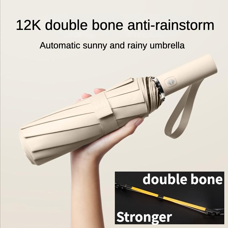 Automatic Folding Umbrella, 1 Count Portable 12-rib Fiber Bone Umbrella, Sun & Rain Dual-use Umbrella for Outdoor Activities