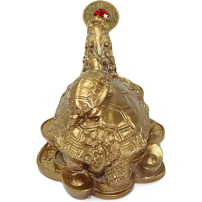 Feng Shui Statues Wealth Lucky Figurine Home Decor Housewarming Gift Idea (Idea for Office Desk, Computer, Book TV Shelf, and Cashier Registration Area Display) (Golden Turtle on Gragon) Ornaments Decorative