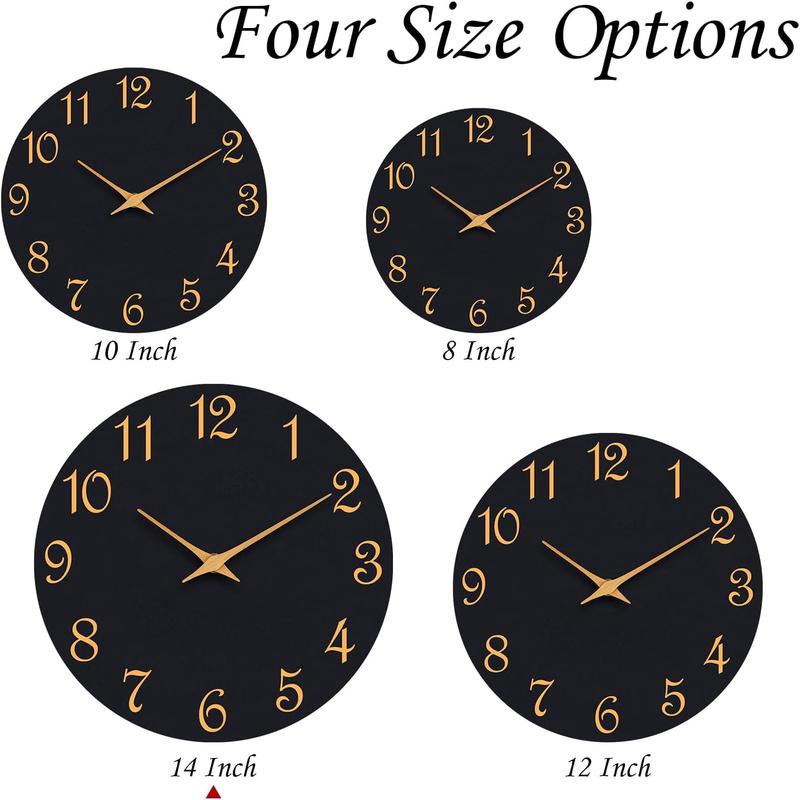 Wall Clock 14 Inch, Modern Wall Clocks  Operated, Silent Non Ticking Clock Decorative for Living Room, Office, Home, School (Black )