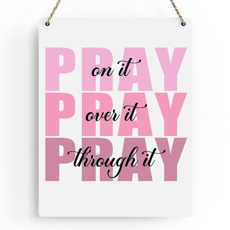 Inspirational Decor Pray Over It Bible Verse Wall Art Christian Gifts for Women Scripture Wooden Hanging Sign for Modern Home Office Kids Room Bathroom Bedroom Wall Art Decoration 8 x 10 Inches Flower Door