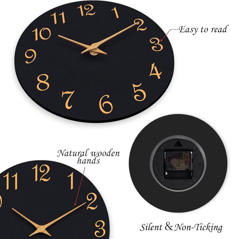 Wall Clock 14 Inch, Modern Wall Clocks  Operated, Silent Non Ticking Clock Decorative for Living Room, Office, Home, School (Black )