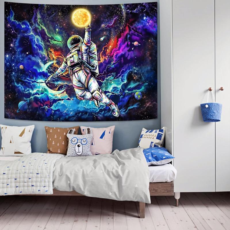 59x51 InchesBlacklight Astronaut Space Tapestry, UV Reactive Galaxy Universe Planet Glow In Dark Tapestries For Men, Boys And Teens Cool Poster