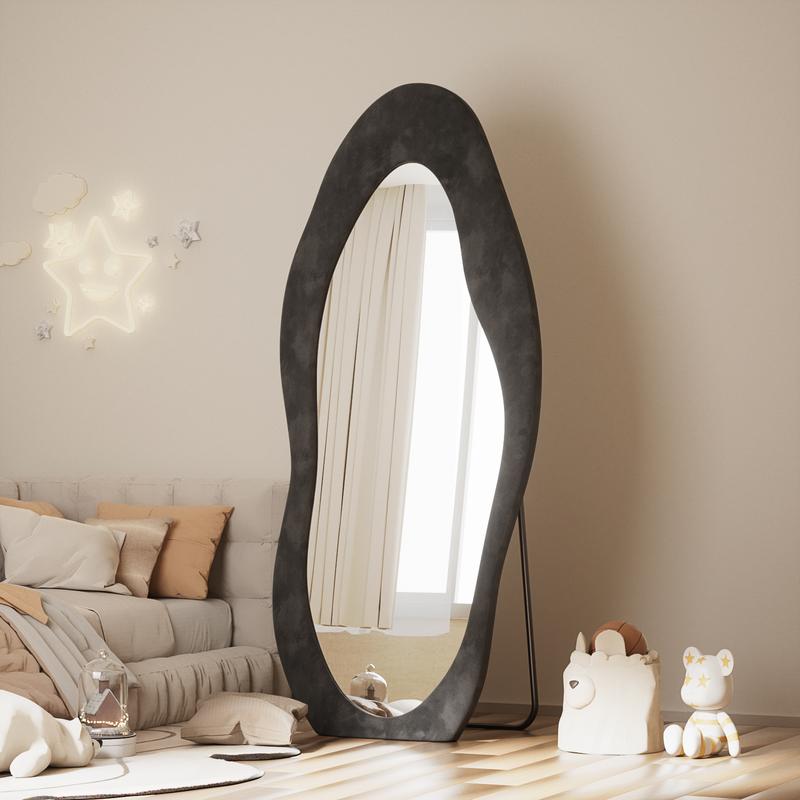 Easly Irregular Full Length Mirror With Cloud Shaped Flannel Frame Floor Mirror Wall Mirror