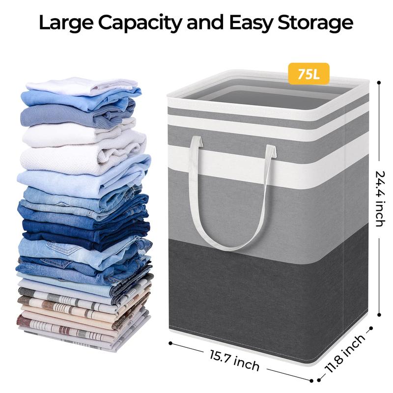 2-Pack Large Laundry Basket, Waterproof, Freestanding Laundry Hamper, Collapsible Tall Clothes Hamper with Extended Handles for Clothes Toys in the Dorm and Family-(Gradient Grey, 75L)