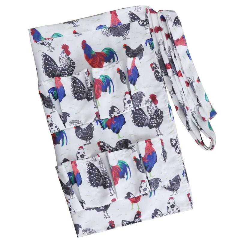 Rooster Pattern Apron, 1 Count Durable Half Body Apron with Double-row Pockets, Home Cooking Gardening Apron for Home Kitchen Farmhouse