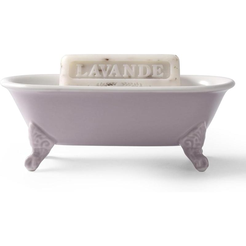 Clawfoot Bathtub Decortative Ceramic Soap Dish Holder Shower Bar Soap Tray for Bathroom or Kitchen,1 Pack (Lavender)