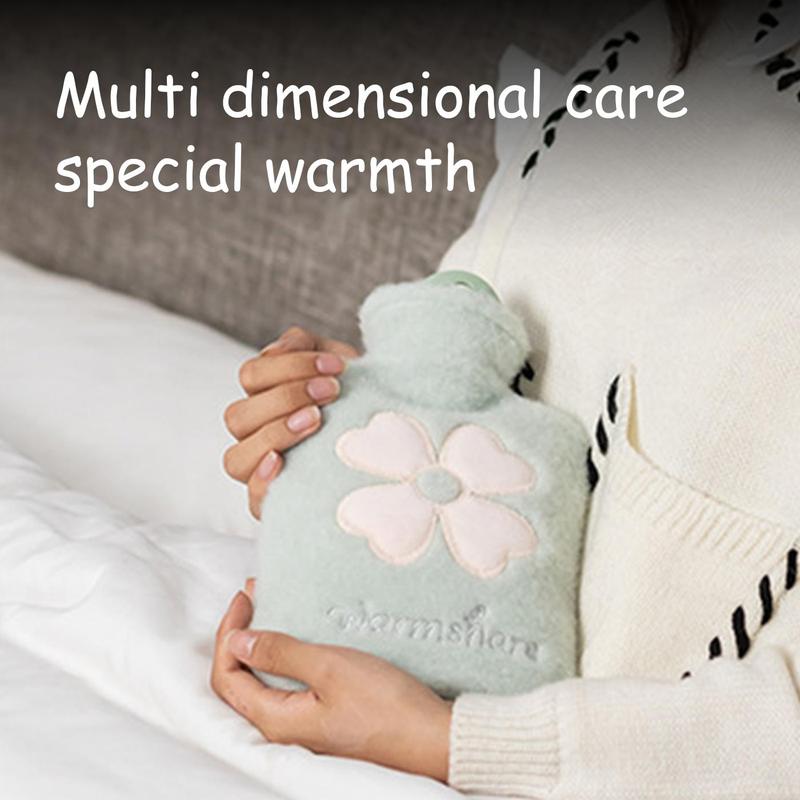 Four-leaf Clover Design Hot Water Bottle, 1 Count Portable Plush Warm Water Bag, Hot Water Bottle for Indoor & Outdoor