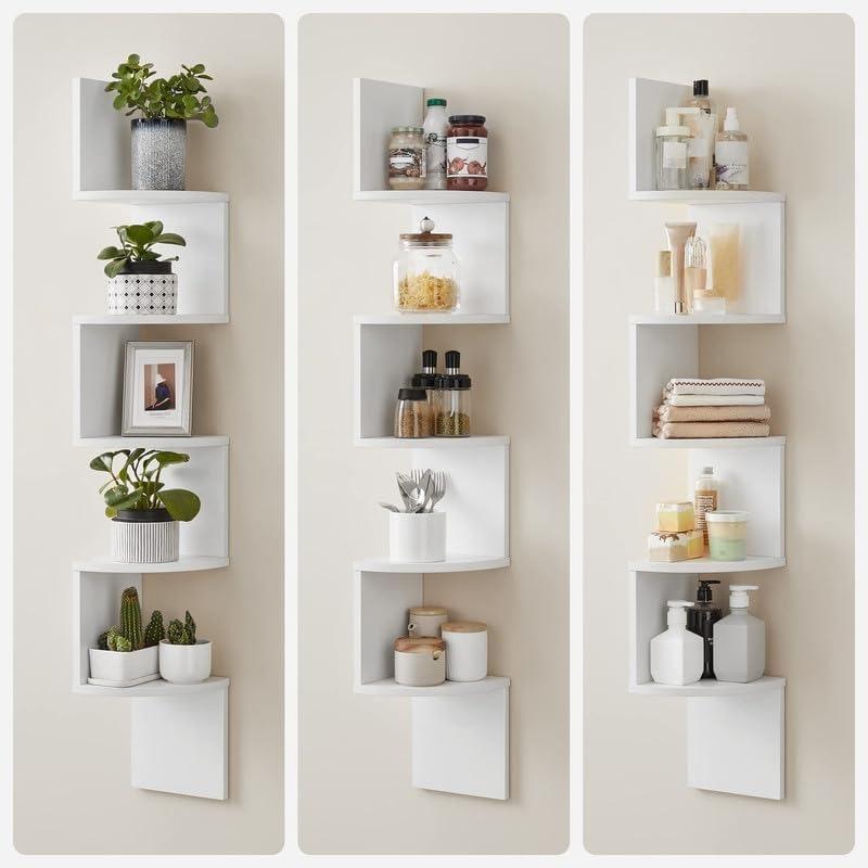 Corner Shelf Wall Mount, 5-Tier Floating Corner Bookshelf, Plant Shelf for Bedroom, Living Room, Bathroom, Home Office, Simply White Decor Shelves