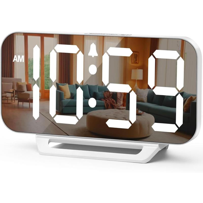 Slim Digital Mirror Clock, Aesthetic Alarm Clock for Desk - Plug in Electric Clock Big LED Modern Decorative Small Table Clock for Office Living Room, 6 Dimmers