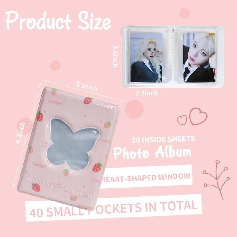 3 Inch Mini Photo Album Kpop Photocard Binder, Butterfly Hollow Photocard Holder Book, Business Card Book Holder, Photocard Sleeves 40 Pockets (Pink)