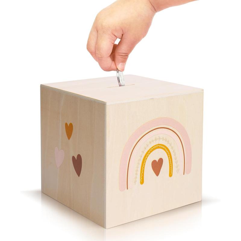 Wooden Piggy Bank - Beautifully made piggy bank to encourage children to save money from an early age - A great gift for boys and girls to brighten up any child's bedroom Wooden Piggy Bank with Target