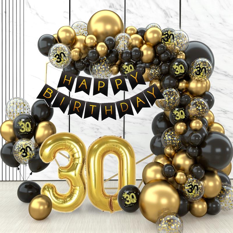 30th Birthday Balloon Garland Banner Set,88pcs Gold Black 30 Birthday Confetti Balloon Decoration,30 Years Old Happy 30th Birthday Party Banner Decor