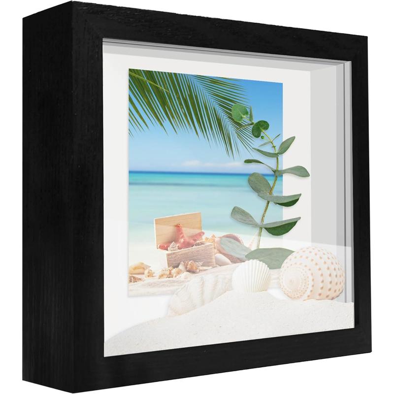 Small Shadow Box Frame 5x5, Wood with glass, Display Case Box for Memorabilia, Medal, Crafts,Tickets and Photos, Picture Frame for Wall and Tabletop (Black, 5x5)