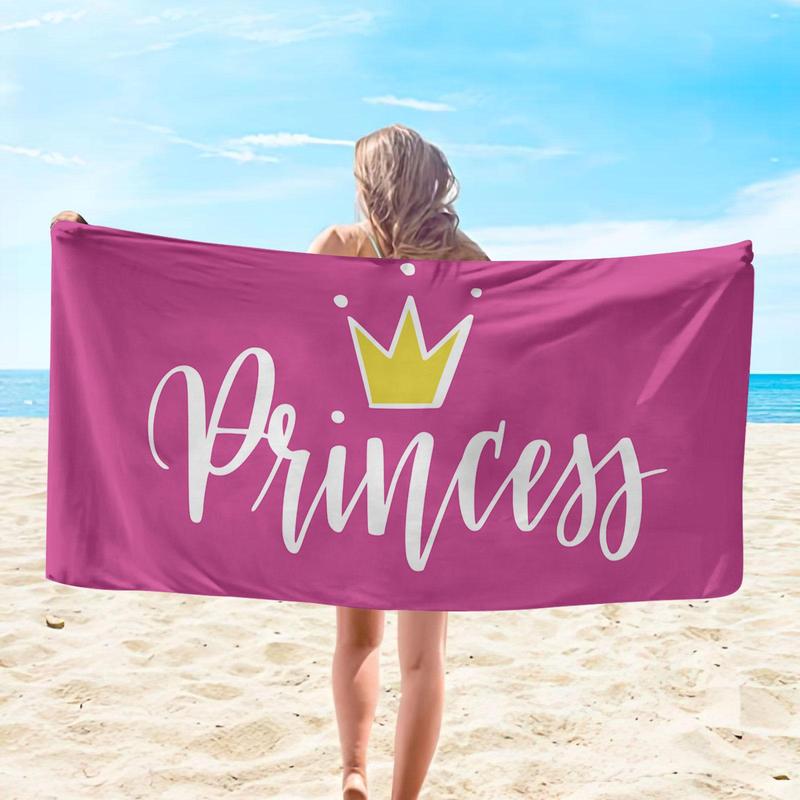 Crown & Letter Pattern Beach Towel, Beach Blanket, Mat, Soft Comfortable Breathable Beach Towel, Swimming Pool Outdoor Beach Towel, Mat for Women & Girls, Travel Essentials, Vacation Accessories, Gifts