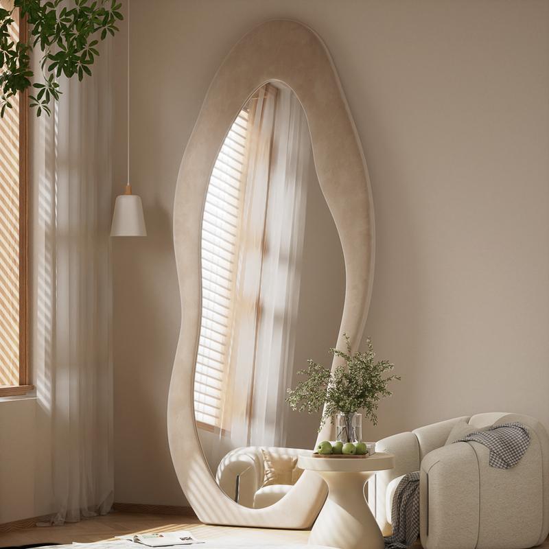 Easly Irregular Full Length Mirror With Cloud Shaped Flannel Frame Floor Mirror Wall Mirror