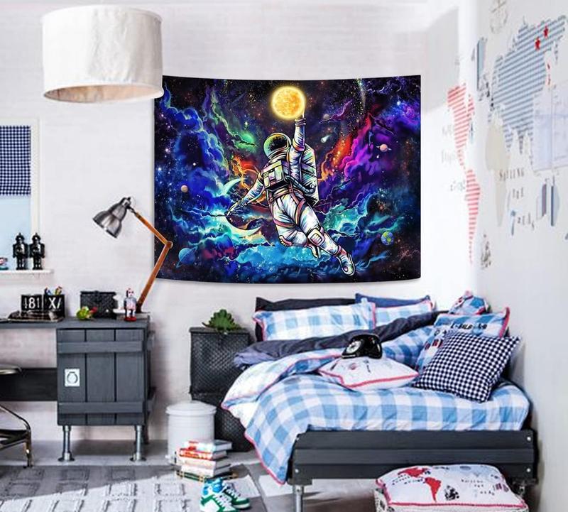 59x51 InchesBlacklight Astronaut Space Tapestry, UV Reactive Galaxy Universe Planet Glow In Dark Tapestries For Men, Boys And Teens Cool Poster