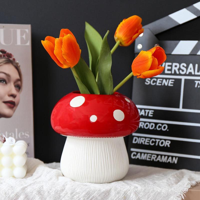 Mushroom Design Vase without Flower, 1 Count Creative Modern Desktop Decoration Flower Arrangement Container, Home Decor for Living Room Bedroom