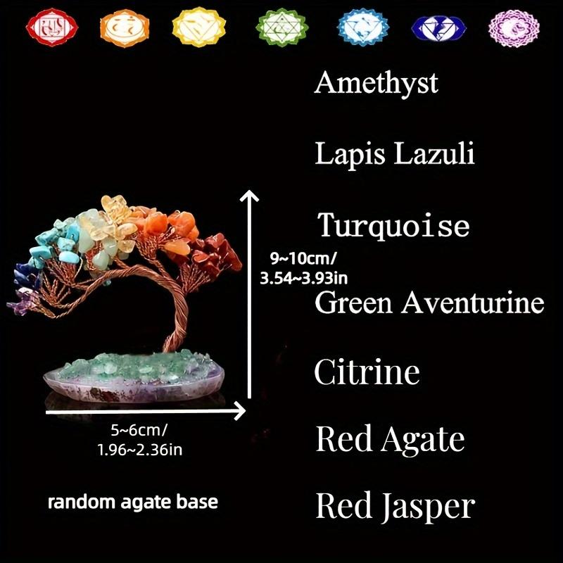 Natural Crystal Money Tree with Agate Base, Feng Shui Gemstone Bonsai Decor with Amethyst, Lapis Lazuli, Turquoise, Green Aventurine, Citrine, Red Agate, and Red Jasper for Home and Wealth Attraction Ornaments