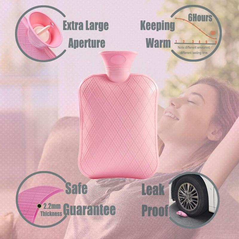 FORICOM Fleece BES Classic Hot Water Bottle for Period Cramps,Castor Oil Pack,Hot Water Bag with Solf Cover,2Liter,Eco Non Toxic Rubber.Compress(Pink) Cup