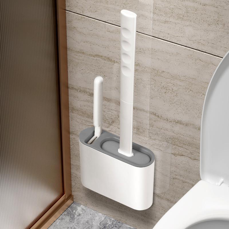 Wall Mounted Toilet Brush Holder, 1 Set Long & Short  Handle Soft Brush Head, Multifunctional Toilet Cleaning Brush for Bathroom Home Hotel Dormitory