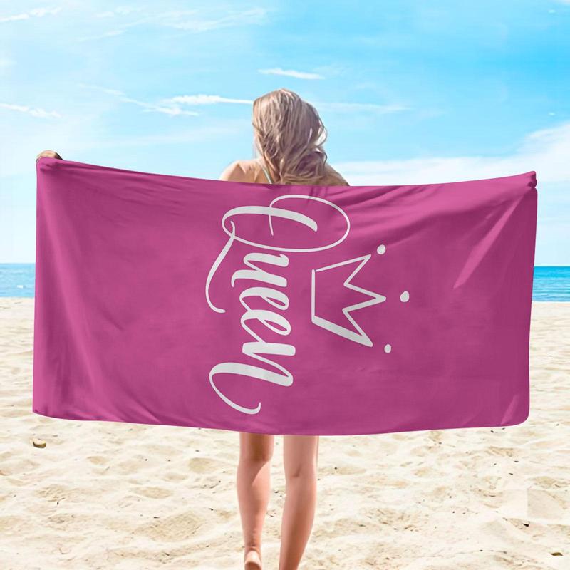 Crown & Letter Pattern Beach Towel, Beach Blanket, Mat, Soft Comfortable Breathable Beach Towel, Swimming Pool Outdoor Beach Towel, Mat for Women & Girls, Travel Essentials, Vacation Accessories, Gifts