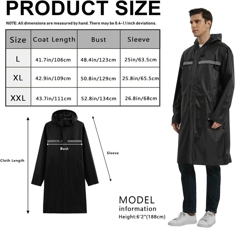 Mens Long Rain Jacket Hooded Rain Poncho Emergency  Poncho Lightweight Raincoat for Outdoor Activities