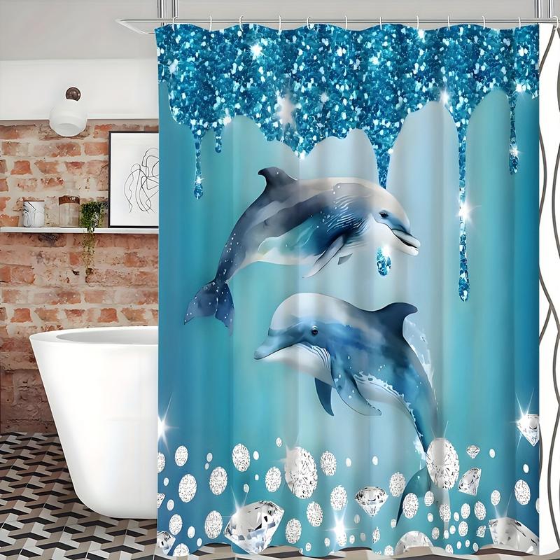 Shower Curtain Set Diamonds Dolphins Luxurious Curtain Waterproof with 12 Hooks for Home Bathroom Decoration Christmas Shower Curtain Gift Ideas