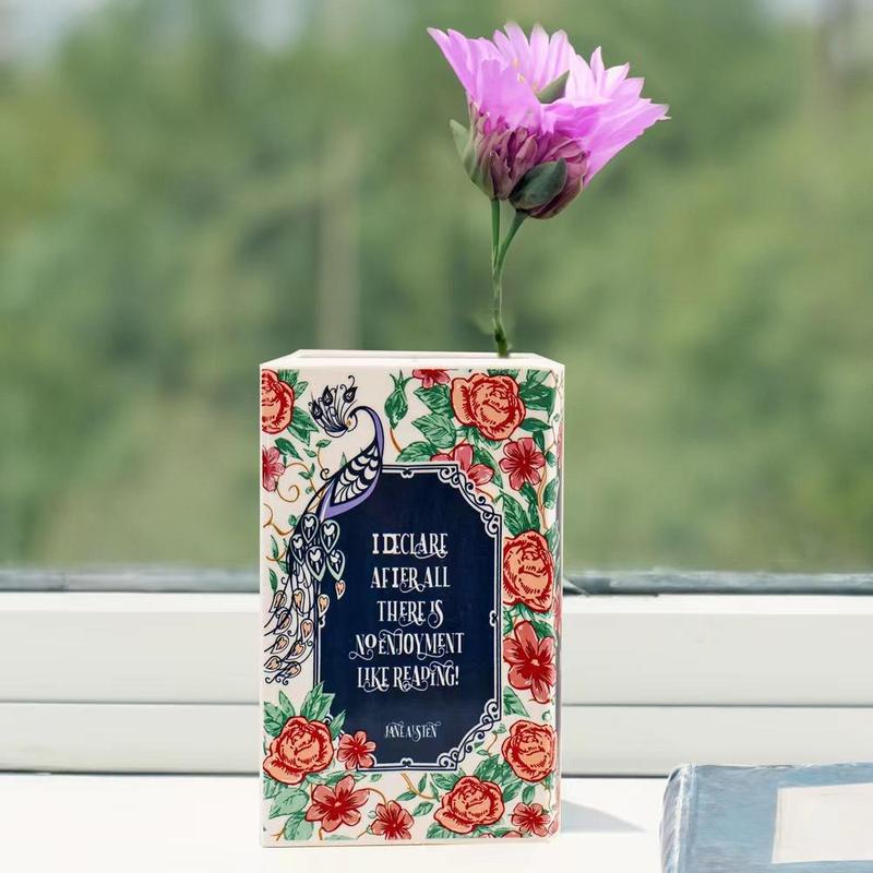 Book Shaped Decorative Vase, Flower Pattern Ceramic Vase for Home Decor, Cute Bookshelf Decor, Unique Vase for Book Lovers