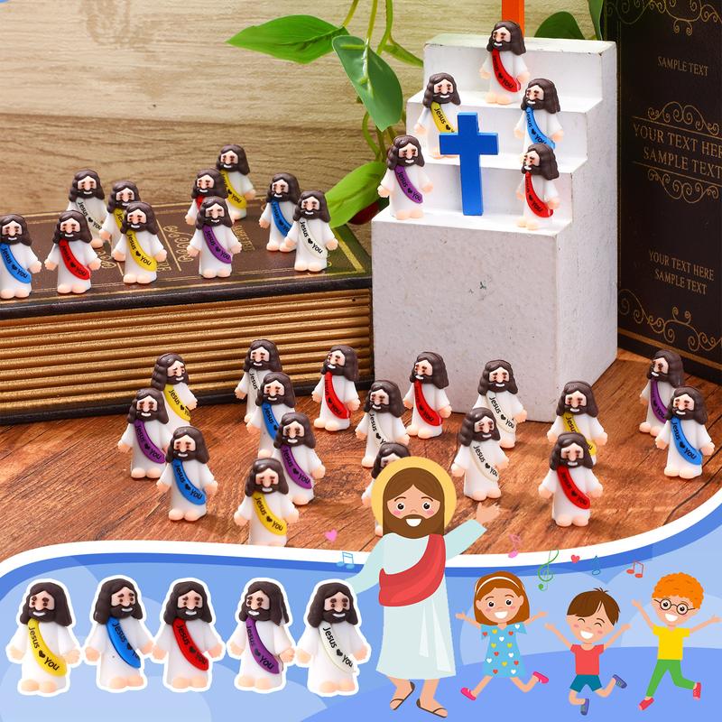 Mini Jesus Figures 25Pcs Little Jesus Figures Cute Jesus Ornament with Jesus Love You Slogan Religious to Hide and Seek Religious Christmas Christian Baptism Gifts