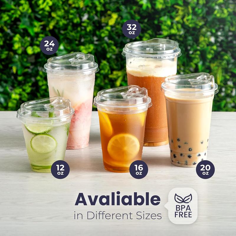 50 Pack 24 oz Clear Plastic Cups with Strawless Sip Lids, Disposable Plastic Coffee Cups with Lids, To Go Cups for Iced Coffee, Smoothies, Soda, Party Drinks, Bubble , Cold Beverage