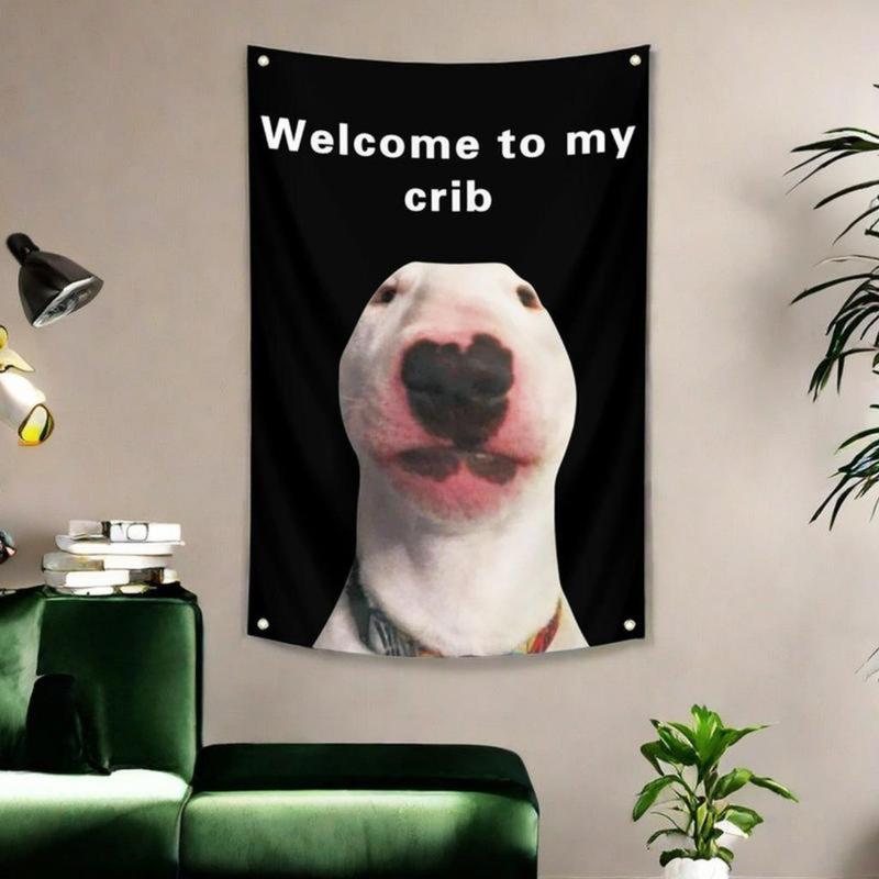 Funny 'Welcome to My Crib' Flag with Brass Grommets, Decorative Wall Flag for Bedroom, Dorm, Bar, or Party Use