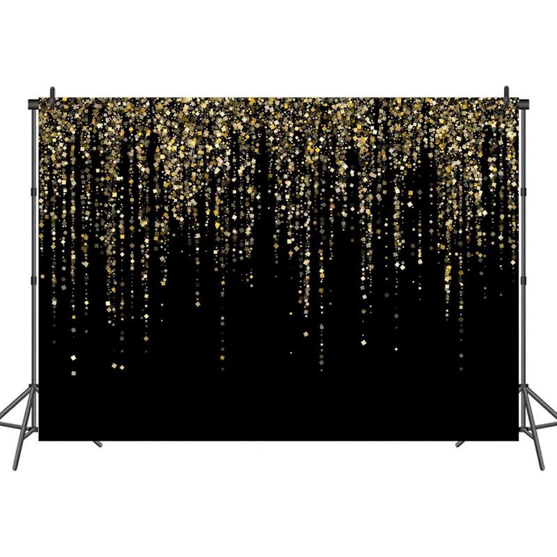 7x5 FT Black and  Bokeh Party Backdrop Photo Black and  Glitter Bokeh Sequin Spots Birthday Anniversary Photography Background Golden Sparkle Banner Photo  Bath Decoration