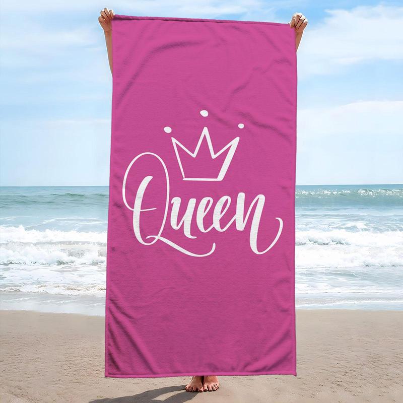 Crown & Letter Pattern Beach Towel, Beach Blanket, Mat, Soft Comfortable Breathable Beach Towel, Swimming Pool Outdoor Beach Towel, Mat for Women & Girls, Travel Essentials, Vacation Accessories, Gifts