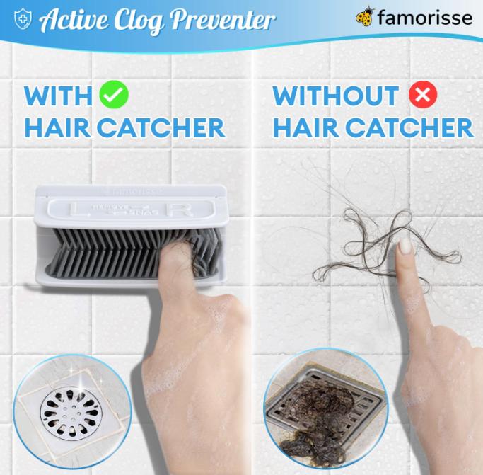 Large Shower Wall Hair Catcher, White Drain Hair Catcher with Silicone Bristle, Hair Trapper, Shower Drain Collector, Hair Grabber, Hair Tub Porcupine, Hair Drain Catcher, Bathtub Protector FAMORISSE