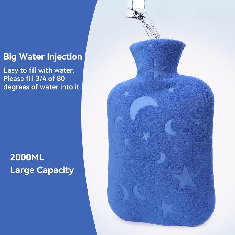 Hot Water Bottle with Soft Cover, 2L Hot Water Bag for Menstrual Cramps, Neck and Shoulder Pain Relief, Hot and Cold Therapies, Hand Feet Warmer, Blue