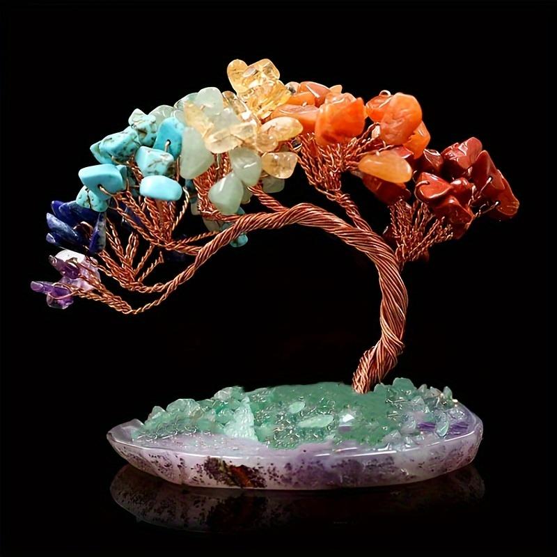 Natural Crystal Money Tree with Agate Base, Feng Shui Gemstone Bonsai Decor with Amethyst, Lapis Lazuli, Turquoise, Green Aventurine, Citrine, Red Agate, and Red Jasper for Home and Wealth Attraction Ornaments