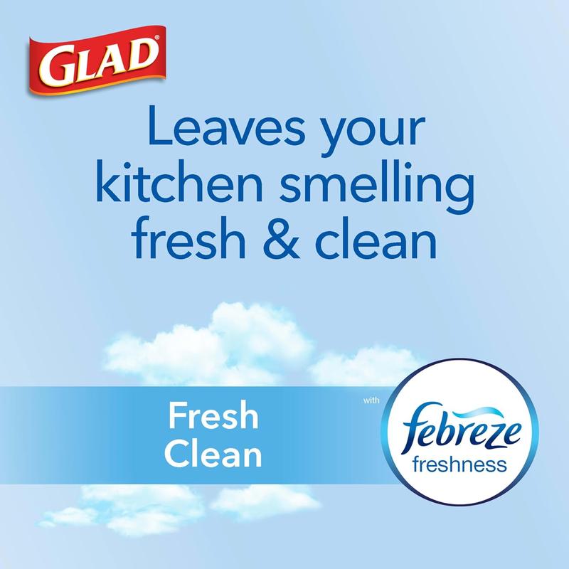 Glad Tall Kitchen Drawstring Trash Bags - Odorshield 13 Gallon White Trash Bag, Febreze Fresh Clean, 110 Count n