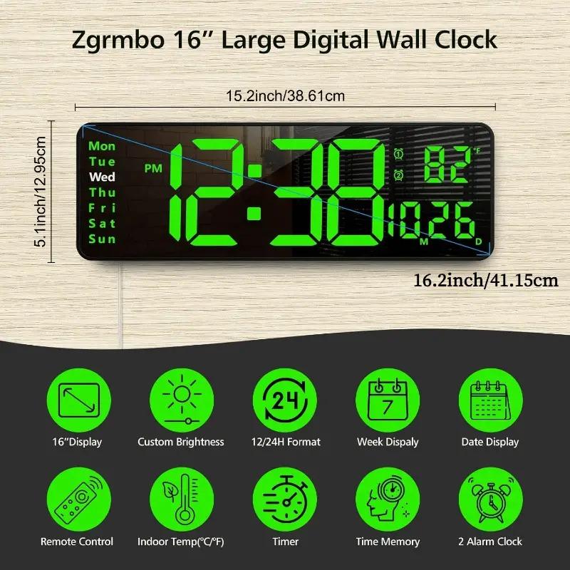 Digital Wall clock,Remote Control Large Screen Wall Clock With Temperature Date Week Display,Household Countdown Digital Timer,Room Decor,Home Decore,Summer Gifts,Bedroom Decor