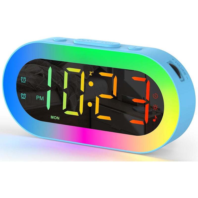 Kids Alarm Clock with Night Light for Bedroom, Color Changing Alarm Clock with USB Ports, Dimmer, Timer, Sound Machine, Customize Alarm, Small Alarm Clock for Kids Teen Boys Girls Adult, Bedside Clock