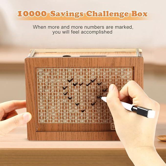 Cash Vault Wooden Savings Box, Wooden Cash Saver Money Box.