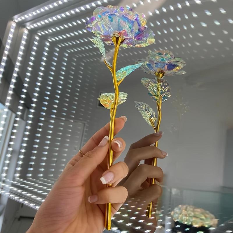 Random Color Artificial Multicolor Sparkling Rose Decoration, 5 Counts Creative Eternal Rose Flower Gift for Friend, Decorative Flowers for Home & Party