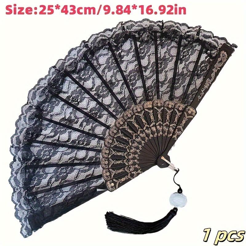 Women's Black Lace Folding Fan-Traditional Chinese Style, Handheld Flower Pattern, Perfect for Role Play with Cheongsam Accessories