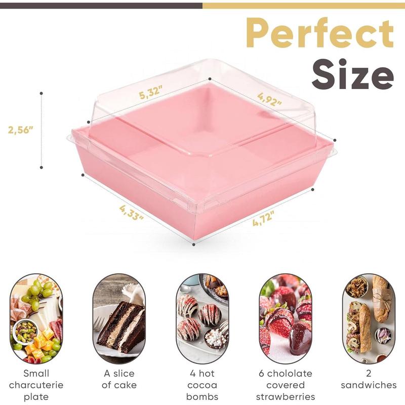 50 Pack Small Charcuterie Boxes with Clear Lids - To Go Paper Mini Charcuterie Box, Disposable Food Containers, 5Inch Dessert Boxes for Sandwich, Cookie, Sushi, Cake Slice, Strawberries (Brown)