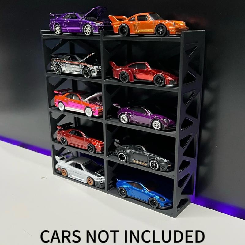 Hotwheel 10 Car Display Stand Industrial Design w Hidden Wall Mount Hook Hole Hanging Shelf Storage Diorama Diecast Model Car 1 64 1:64 Organiser Racks Hangable