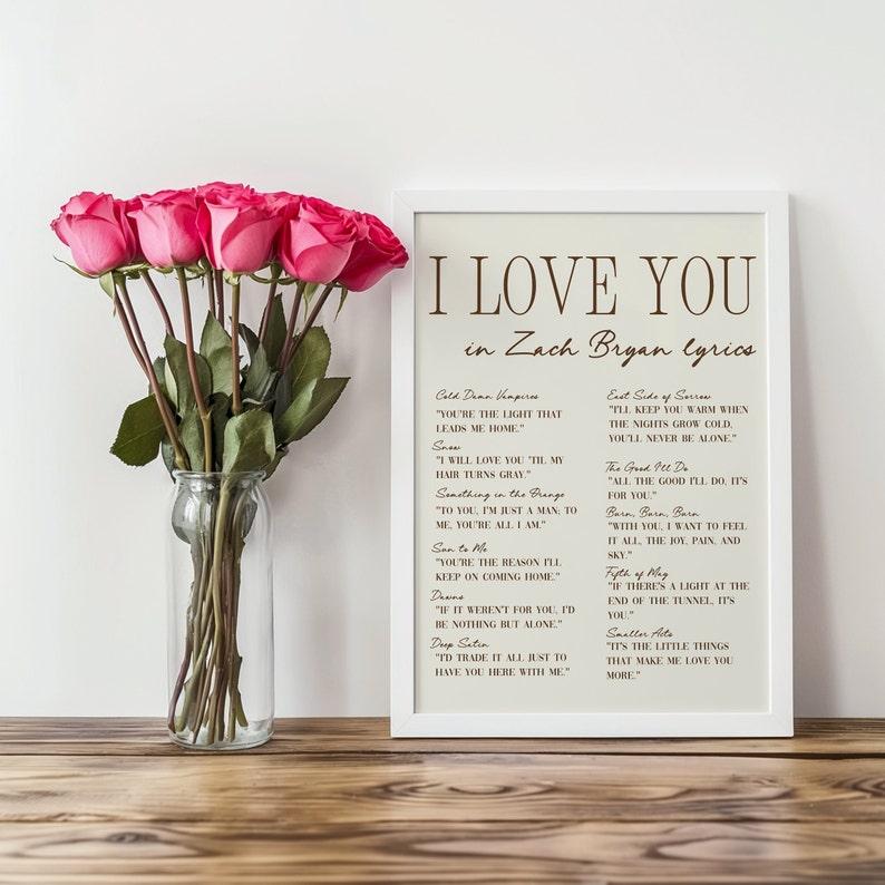 I love you Lyrics - ZB Art Print, Preppy wall art, Coastal Cowgirl, Romantic Print, College Apartment Home Decor