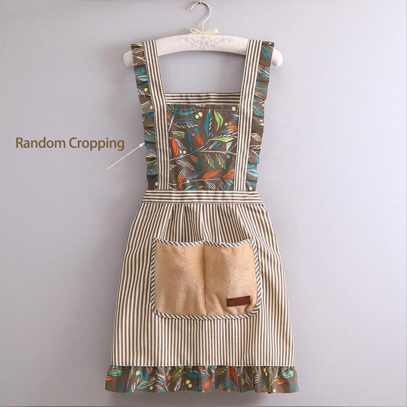 Striped & Plants Pattern Apron with Pocket 1Pc, Fashionable Anti-oil Stain Apron, Kitchen Workwear for Women & Girls, Home Care Supplies