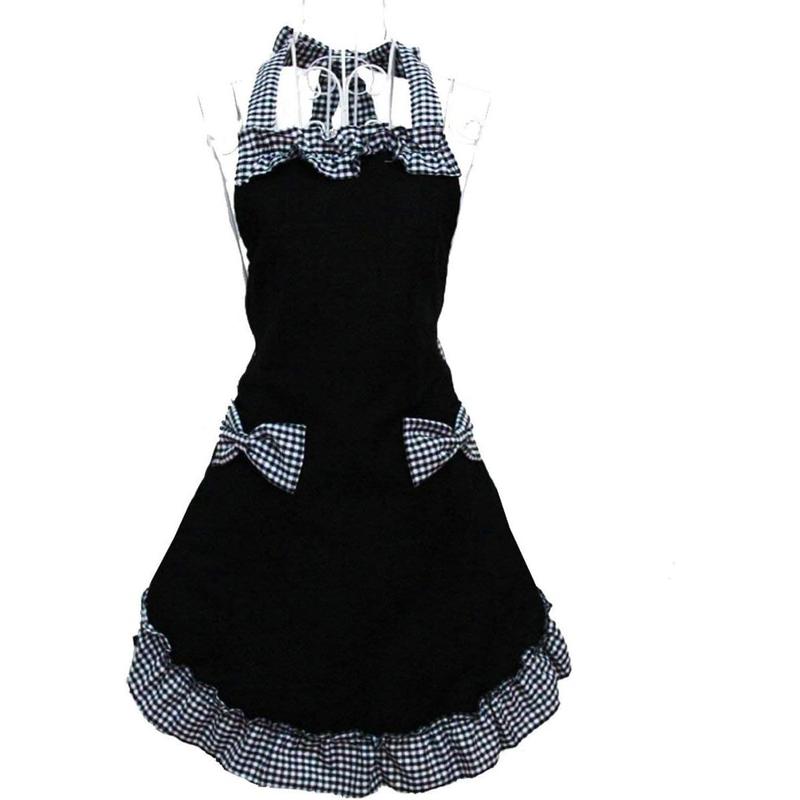 Hyzrz Cute Retro Lovely Vintage Ladies Flirty Vintage Aprons for Women Girls with Pockets for Mothers Day Gift (Black)