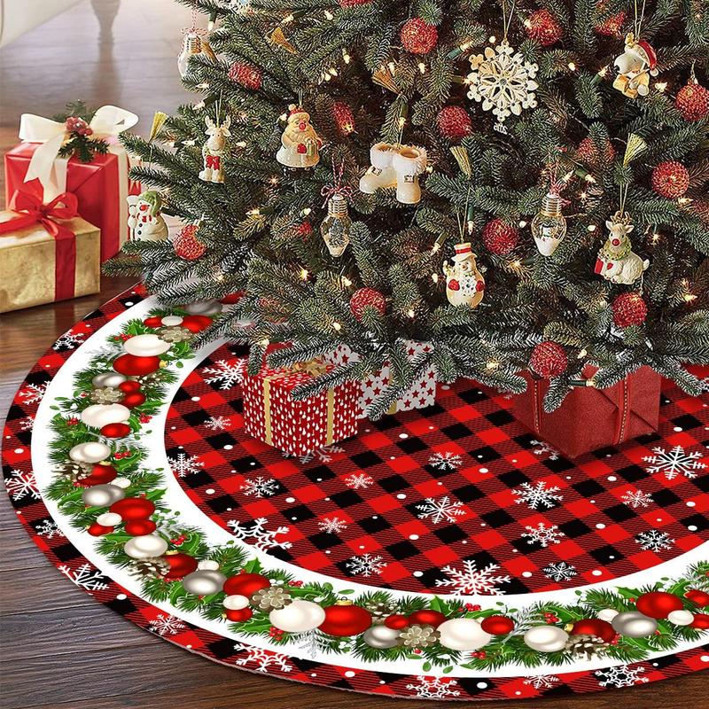 Christmas Tree Skirt, 1 Count Colorful Pattern Xmas Tree Skirt, Holiday Party Decoration Supplies for Home Office Shopping Mall