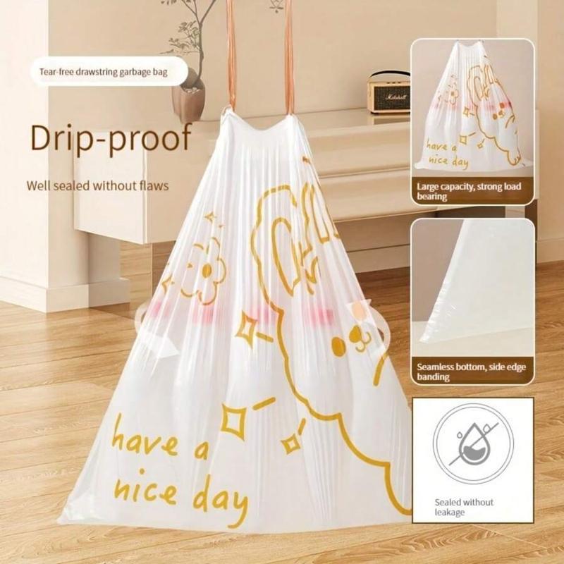 Cute Cartoon Rabbit Pattern Trash Bag (60pcs), Large Bathroom Trash Bag with Drawstring, Home Care Supplies for Bathroom & Kitchen & Living Room