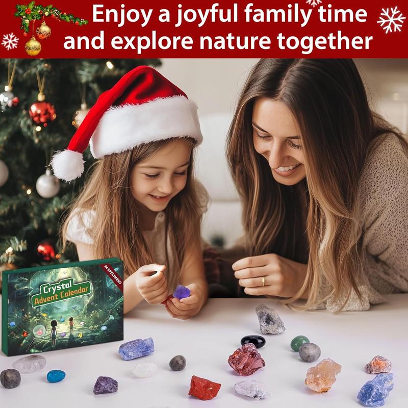 Crystal Advent Calendar 2024, 24-Day Christmas Countdown Gift with Unique Stones and Crystals for Kids, Teens, and Adults – Holiday Rock Collection Set